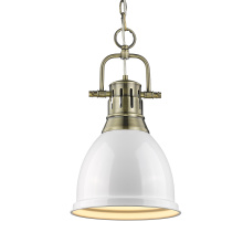 Golden 3602-S AB-WH - Yep by Golden Lighting Duncan 1-light 9in Chain Hung Pendant in Aged Brass and White shade